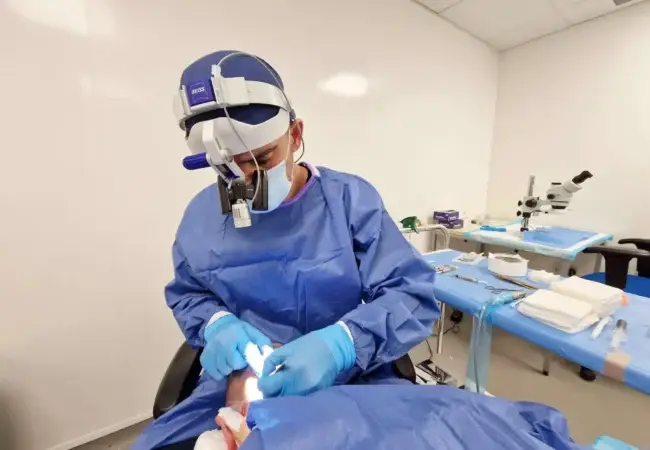 Dr Bonaros extracting follicular units during an FUE procedure